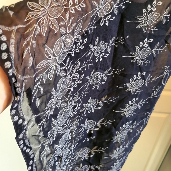 Vintage Victoria Holley Navy White Embroidered Sheer Mesh Duster Dress - Picture 5 of 7